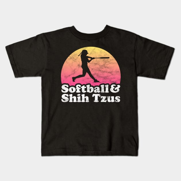 Softball and Shih Tzus Gift for Softball Player and Dog Lover Kids T-Shirt by JKFDesigns